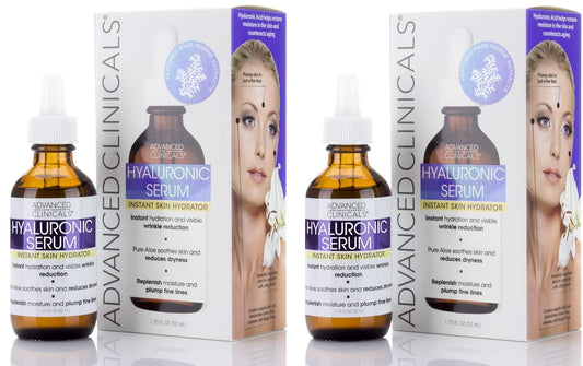 Advanced Clinicals Hyaluronic Acid Face Serum Skin Care Facial Moisturizer To Restore Skin, Anti Aging Face Serum For Wrinkles, Dark Spots, Fine Lines, & Dry Skin, 1.75 Fl Oz (Pack Of 2)