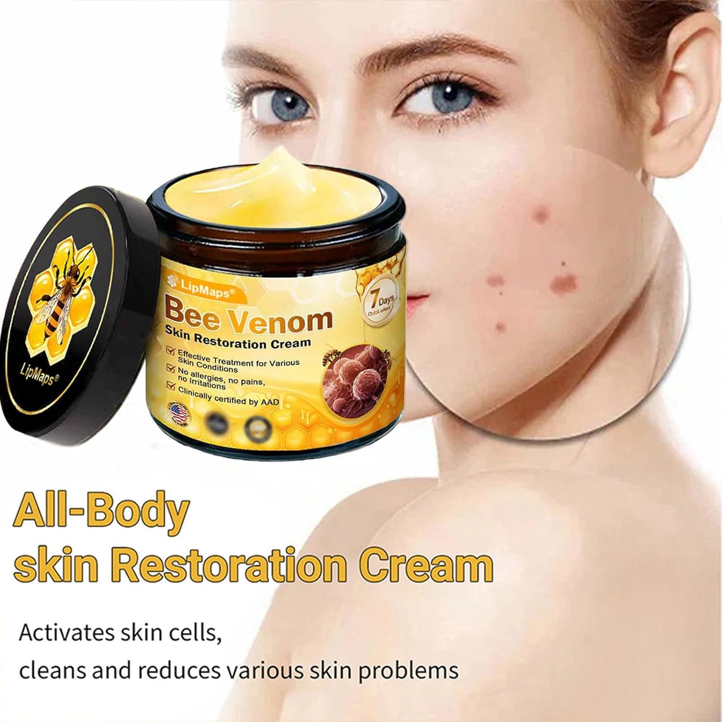 LipMaps Bee Venom skin Restoration Cream,Bee Venom Skin Treatment Cream,Deeply Moisturizing and Firming for All skin Types(3PCS)