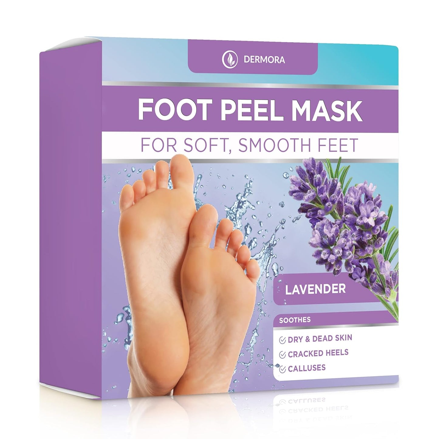 DERMORA Foot Peel Mask - 2 Pack of Regular Size Skin Exfoliating Foot Masks for Dry, Cracked Feet, Callus, Dead Skin Remover for Baby Soft Feet, Lavender Scent
