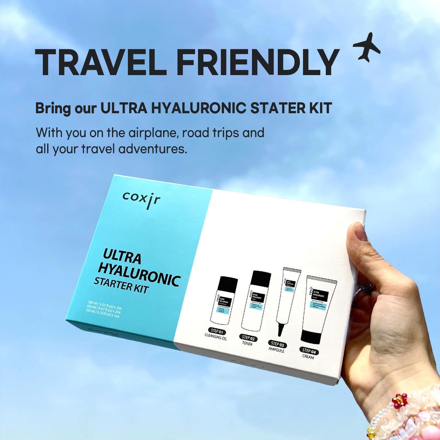 coxir ULTRA HYALURONIC STARTER KIT /cleansing oil+toner+ampoule+cream tralvel kit/[2.68 fl.oz (Pack of 1)]