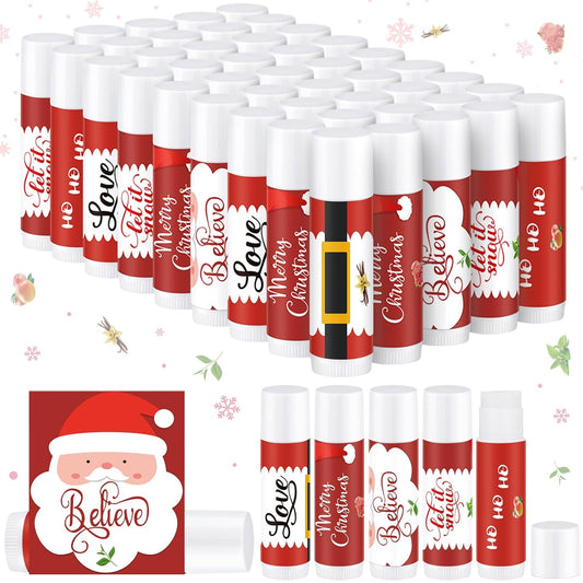 50 Pieces Christmas Santa Lip Balm Bulk Gift Christmas Gift for Women Moisturizing Lip Care Product for Seasonal Winter Holiday Xmas Party Gift