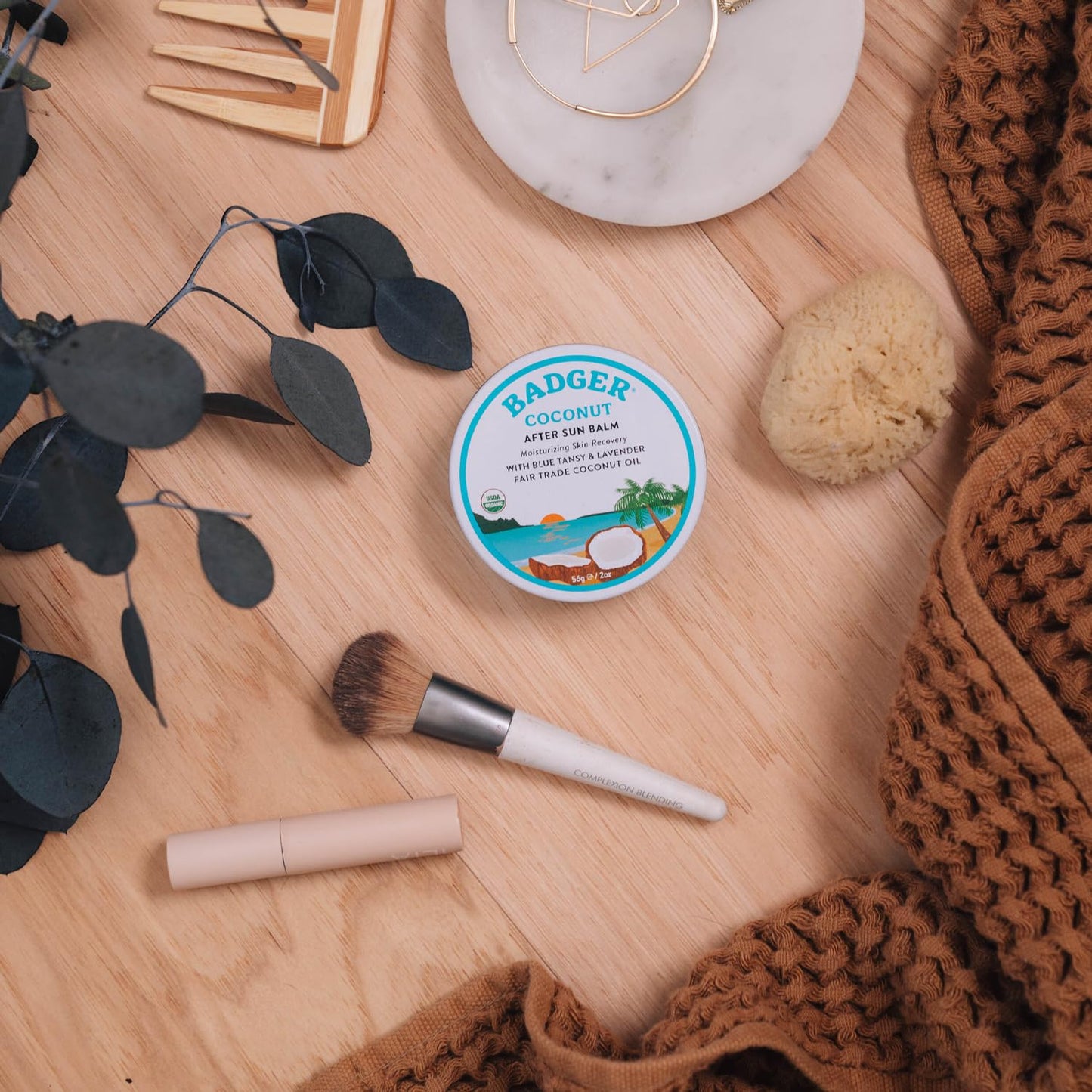 Badger Coconut AfterSun Balm, 100% Organic Soothing Sunburn Relief, Great Smelling, Moisturizing & Hydrating After Sun Skin Care, 2 oz Tin, 2-Pack