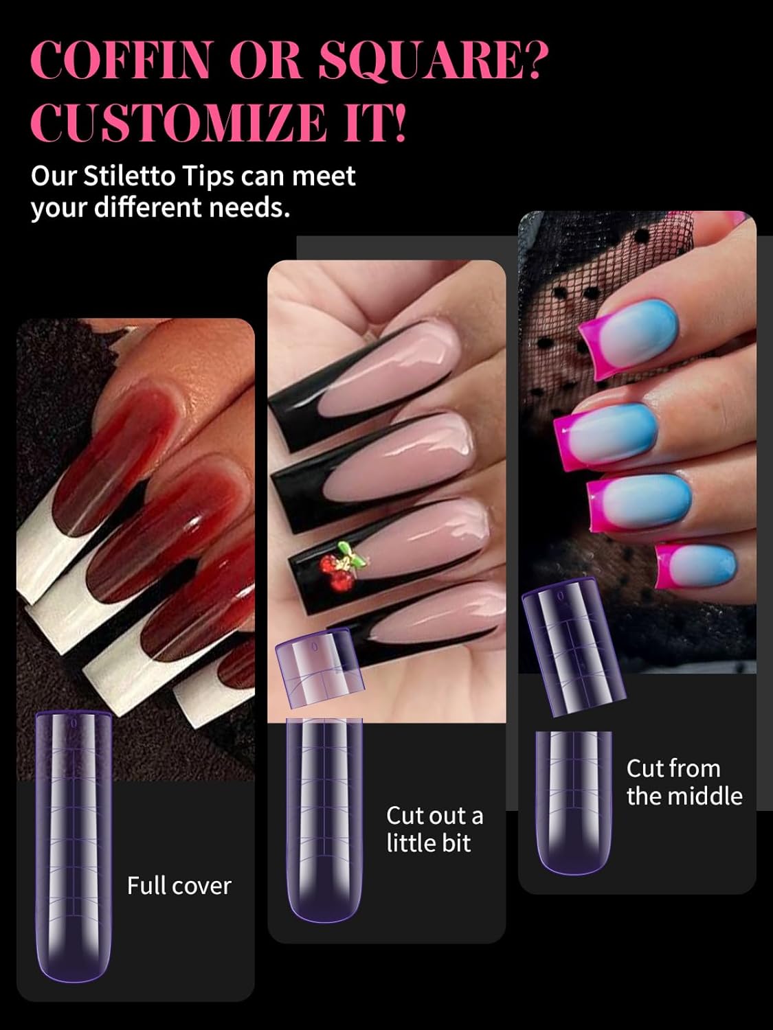 EBANKU Dual Nail Forms for Poly Extension Gel, 120 PCS Purple Square Nail Molds Reusable 12 Sizes Nail Extension Forms for Builder Gel Manicure Design Salon DIY