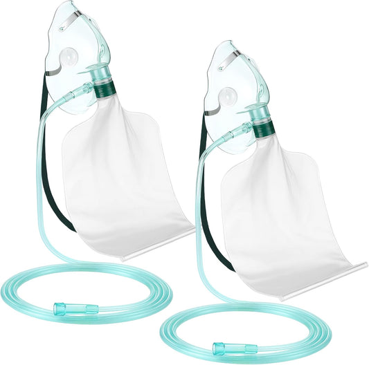 Geiserailie 2PCS XL Non Rebreather Oxygen Mask with Reservoir Bag, Non Rebreathing Oxygen Mask with 6.6ft Tubing and Adjustable Elastic Strap