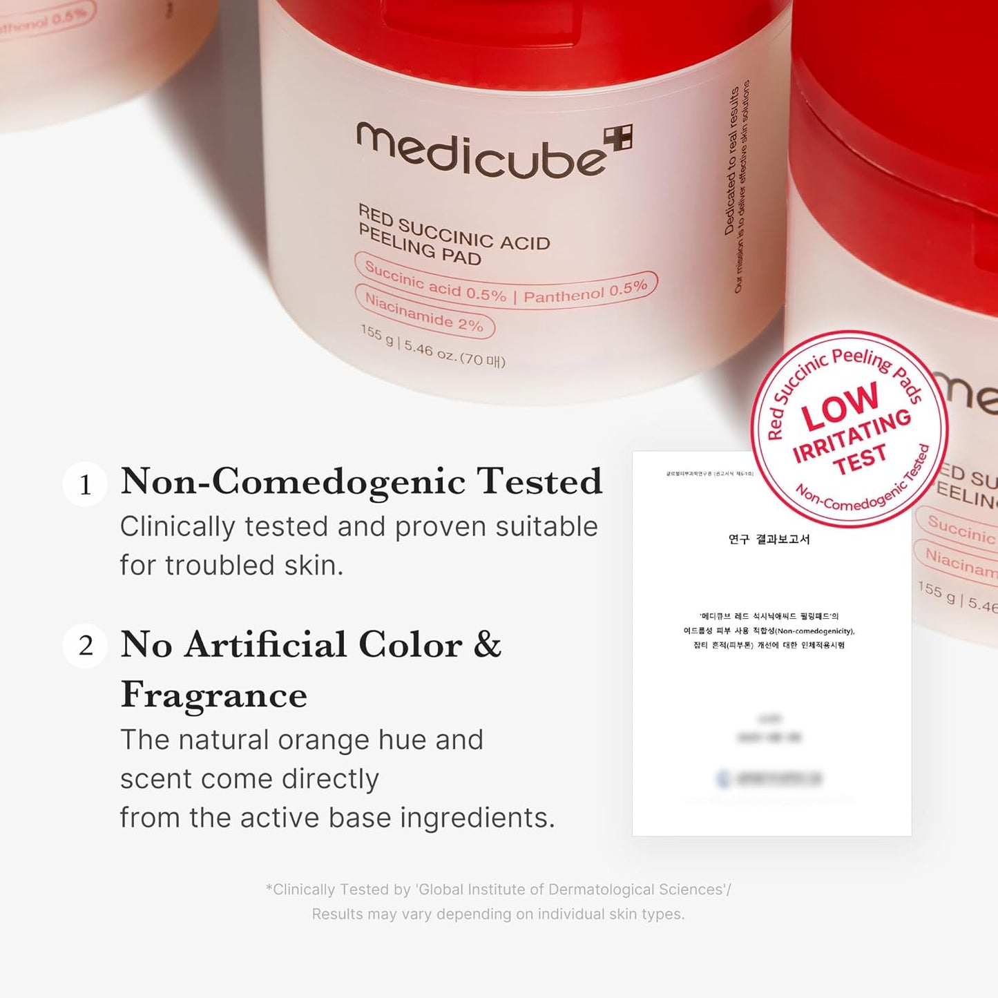 Medicube Red Succinic Acid Panthenol Facial Peeling Pads - Exfoliating Toner Pads for Breakout-Prone Skin with Niacinamide, AHA, BHA, and Soothing Panthenol - Non-Comedogenic