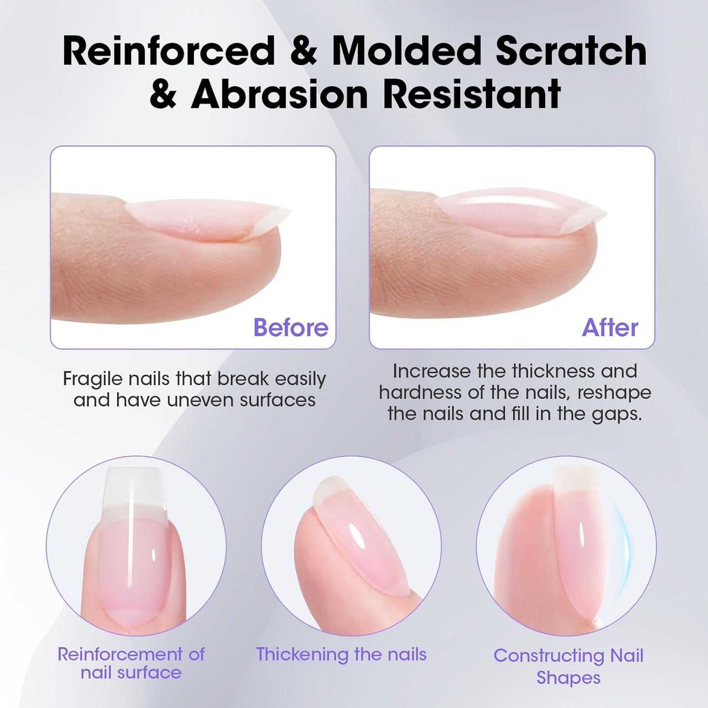 GELLEN 4 in 1 Builder Nail Gel & Gel Top Coat in a Bottle, 20ml Amethyst Builder Top Coat for Apex Building, 3D Nail Arts and Chrome Nails