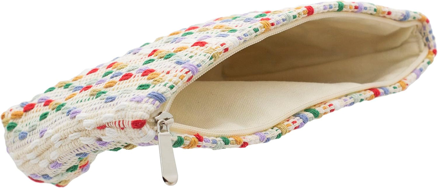 Makeup Bags for Purse Zipper Cosmetic Pouch Large Travel Canvas Make Up Organizer Tool Pouch for Women and Girls,Rainbow Dot