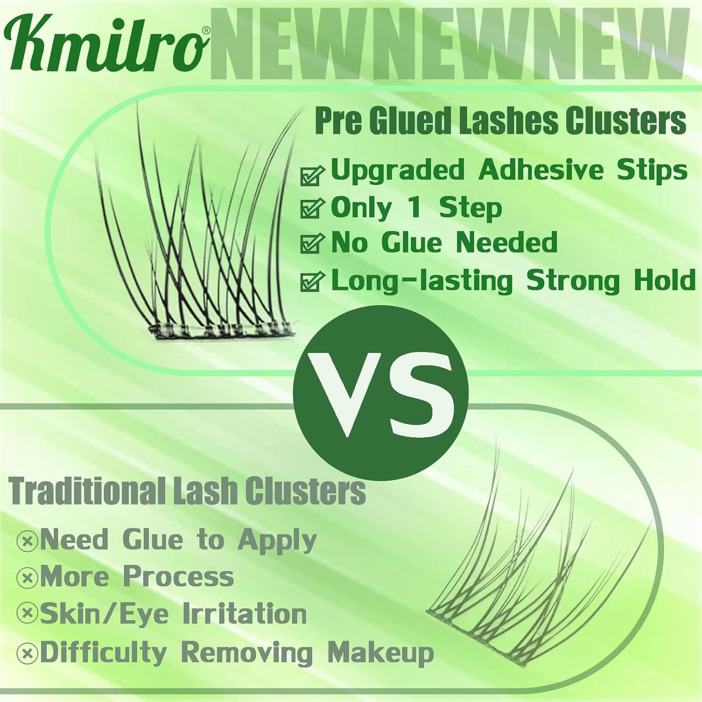 Self Adhesive Eyelashes 10-14mm Natural Self Adhesive Lash Clusters Wispy Press on Lashes No Glue Needed 120Pcs Pre Glued Lashes Clusters Reusable DIY Eyelash Extensions Kit with Tweezers, by Kmilro