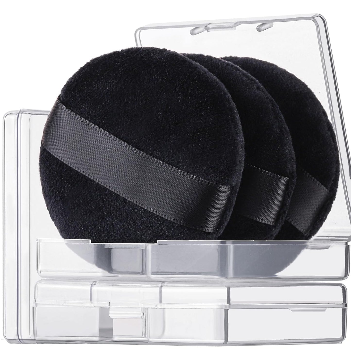 Teenitor 3Pcs Powder Puffs for Face Powder 2.36 Inch, Makeup Powder Puff for Loose and Pressed Powder, Face Powder Puff with Case, Black
