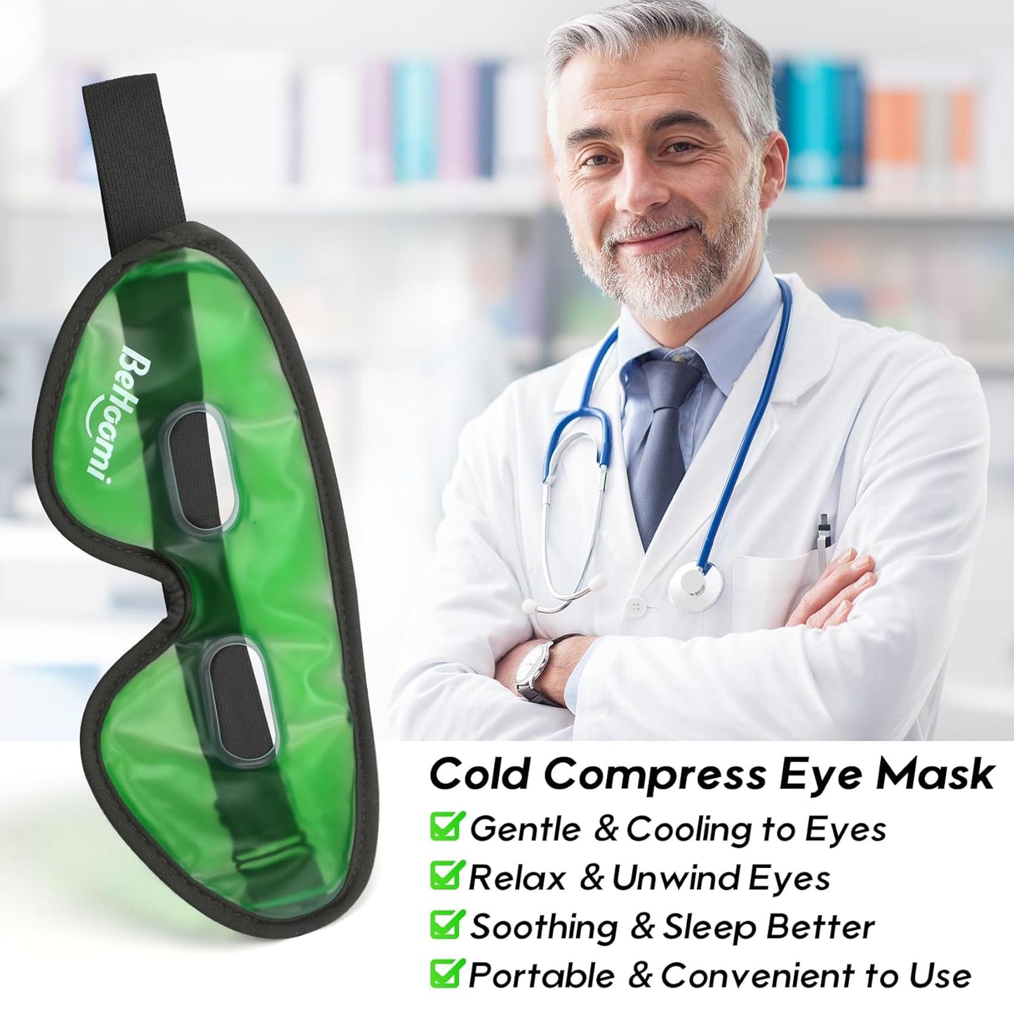 Cooling Eye Mask, Gel Eye Mask with Holes, Reusable Ice Mask, Cool Eye Ice Pack, Comfort Snug Fit, No Freeze, Cold Eye Compress for Home, Office, Relaxation, Morning Refreshment, Green