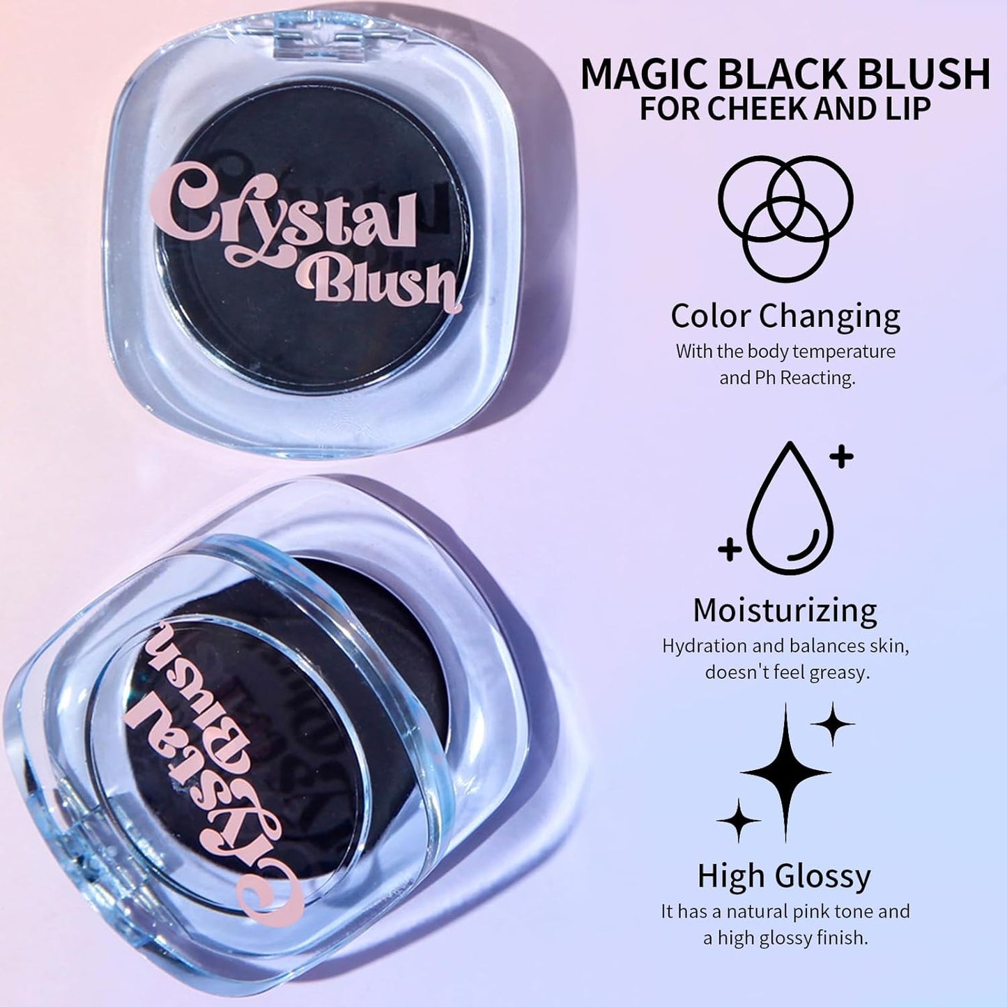 KYDA Black Cream Blush, Color Changing Tint, Magic Black Blush for Cheek & Lip, Natural Pink Glossy Face Blusher, Moisturizing Lightweight, Crystal Make Up Blush