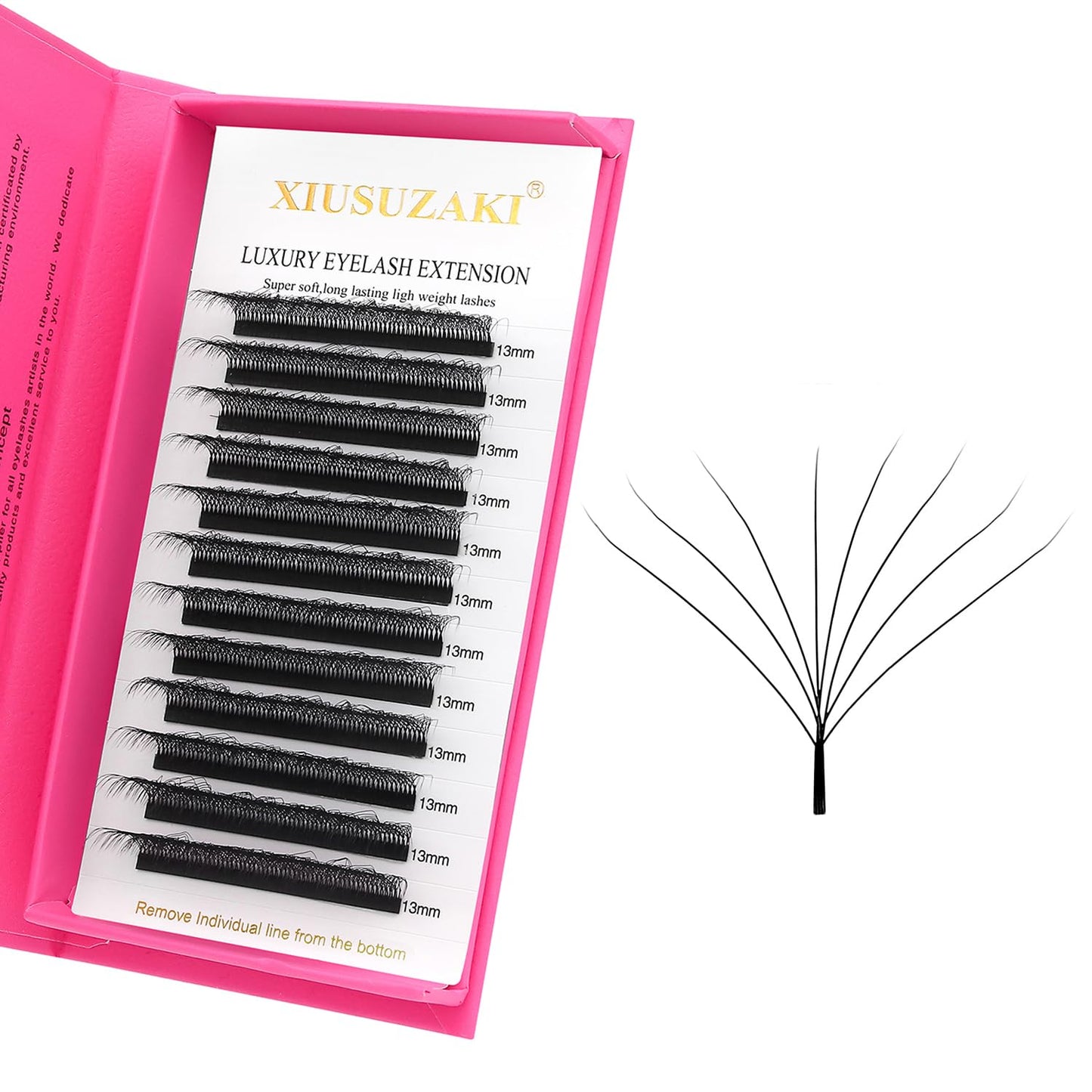 W Lash Extensions Supplies 8D Eyelash Extensions W Shape 0.07mm Thickness C Curl 13mm Premade Fans Easy Fan Lashes Volume Matte Black 12 Rows Crisscross Eye Lashes(W-8D-0.07-C,13mm)
