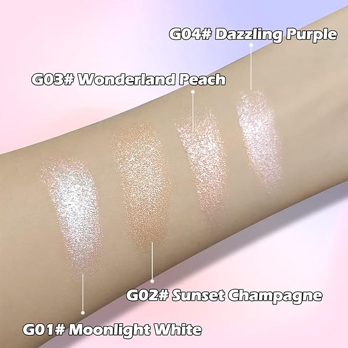 Erinde White Purple Shimmer Glitter Highlighter Highlight Makeup Contour Powder, Silver Highlighter Face Illuminator Highlighter, Highlighter Makeup iluminadores Illuminator for Face Body Cheek