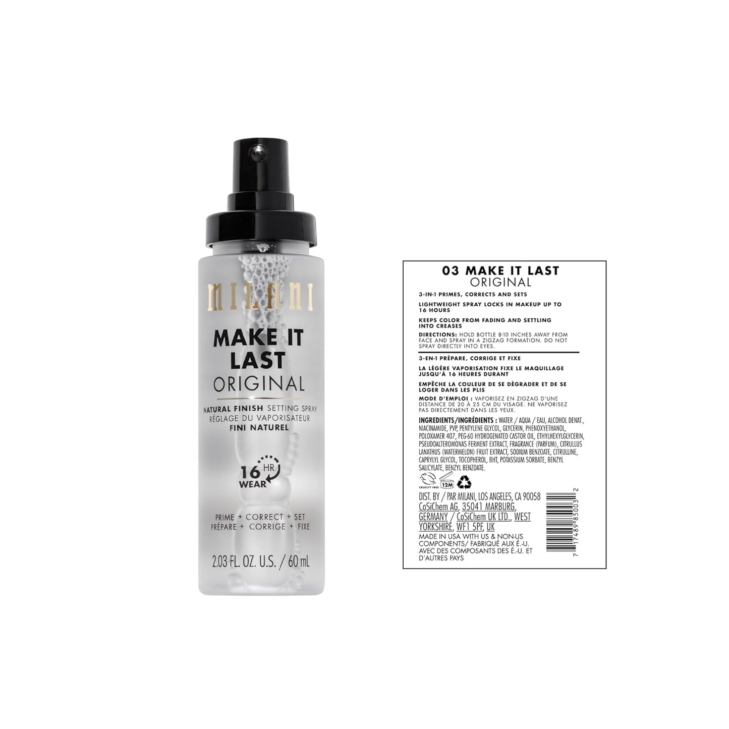 Milani Setting Spray + Primer, Make It Last Original - Natural Finish with Niacinamide for Hydration, Setting Spray for Makeup and Face Primer, 3-in-1 Prime + Hydrate + Set, 2.03 Fl. Oz