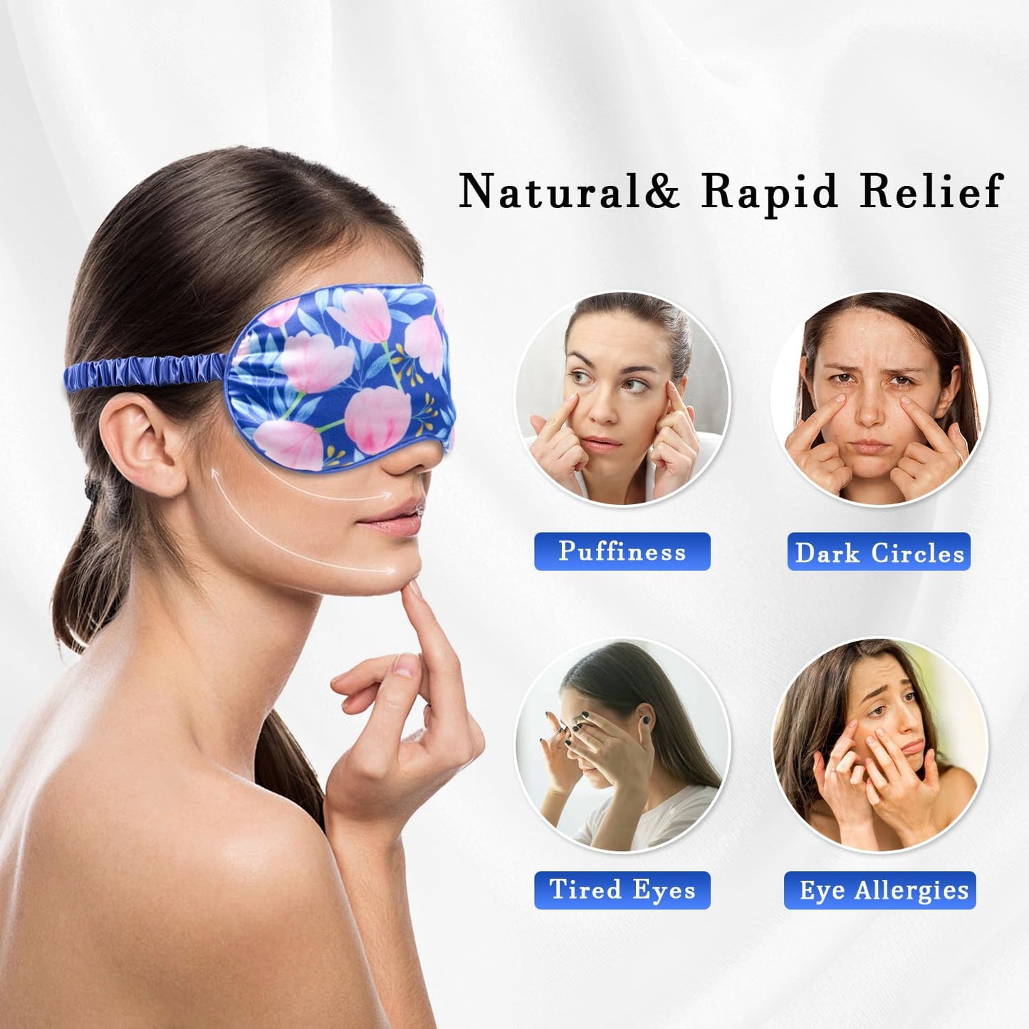 Heated Cold Eye Mask Silky Sleep Mask with Cooling Gel & Microwavable Heating Flaxseed Pad Warm Compress for Dry Eyes Care Sleeping Women Beauty Blindfold for Migraine Puffy Swollen