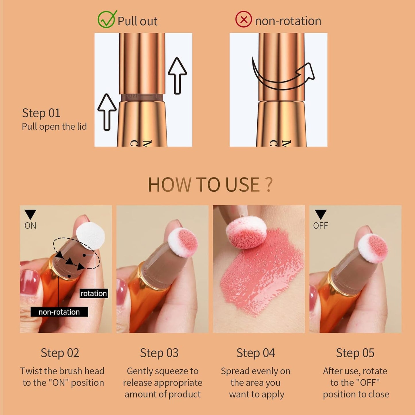 Liquid Contour Beauty Wand, Cream Highlighter Makeup Stick,Smooth Liquid Bronzer Stick with Cushion Applicator, Lightweight Blendable Body Face Shimmer Highlighter Contour Stick, Cruelty-free(02+05)