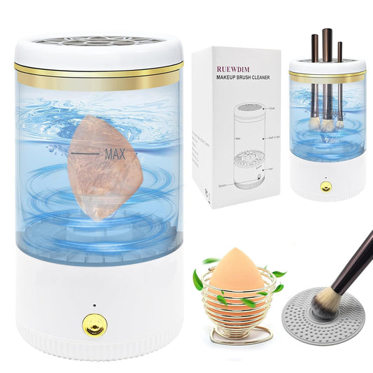 Makeup Brush Cleaner,Low noise and 8000 RPM Electric Makeup Brush Cleaner Machine for Deep Cleaning,Automatic Spinning Cosmetic Brush Cleaner for All Size Makeup Brushes and Sponges(White)