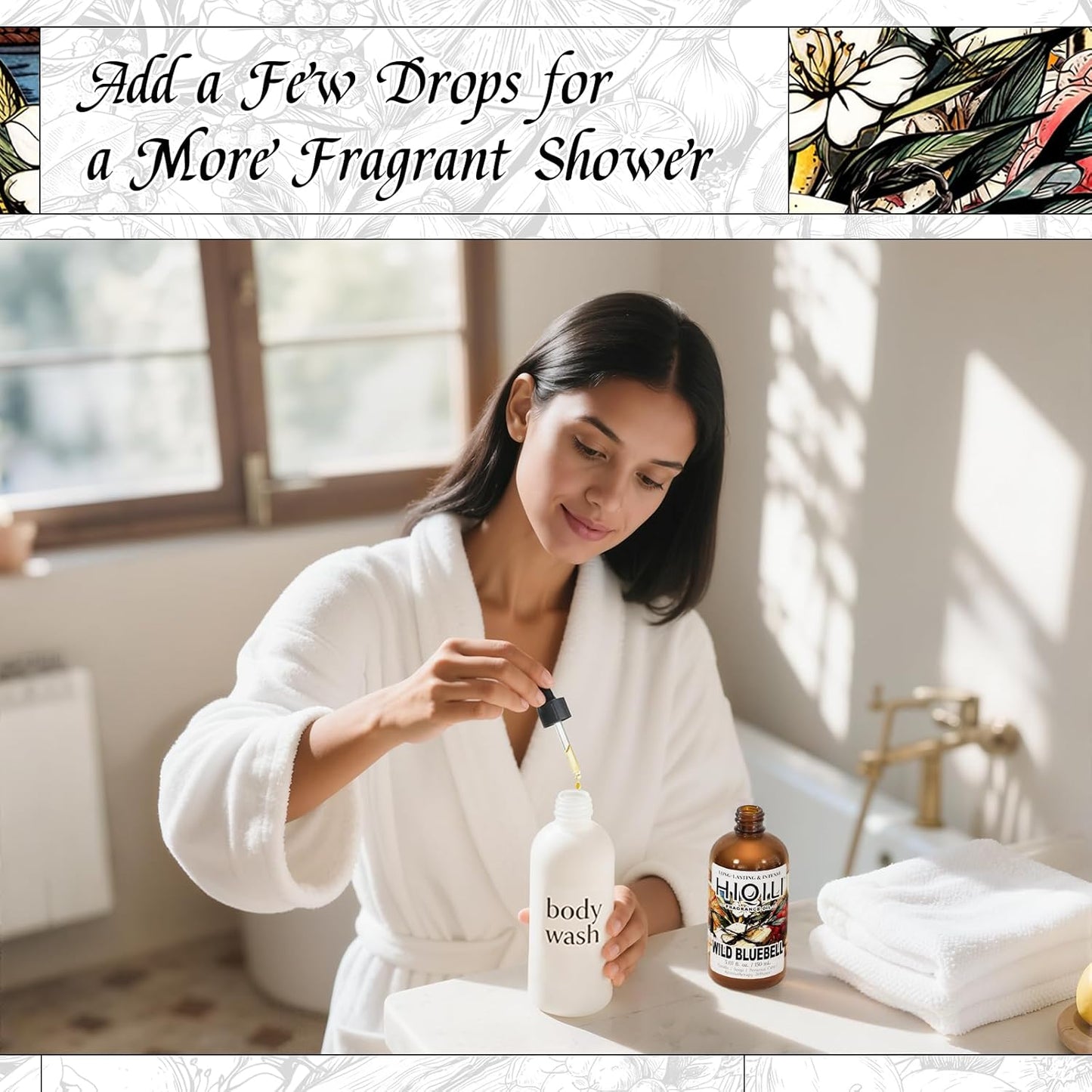 HIQILI Wild Bluebell Fragrance Oil for Candles, Soaps Making, Inspired by J-M.Lone Wild-Blubell, and More DIY Projects, Diffuser, Green Scents for Closets, Drawers - 5.07 Fl Oz