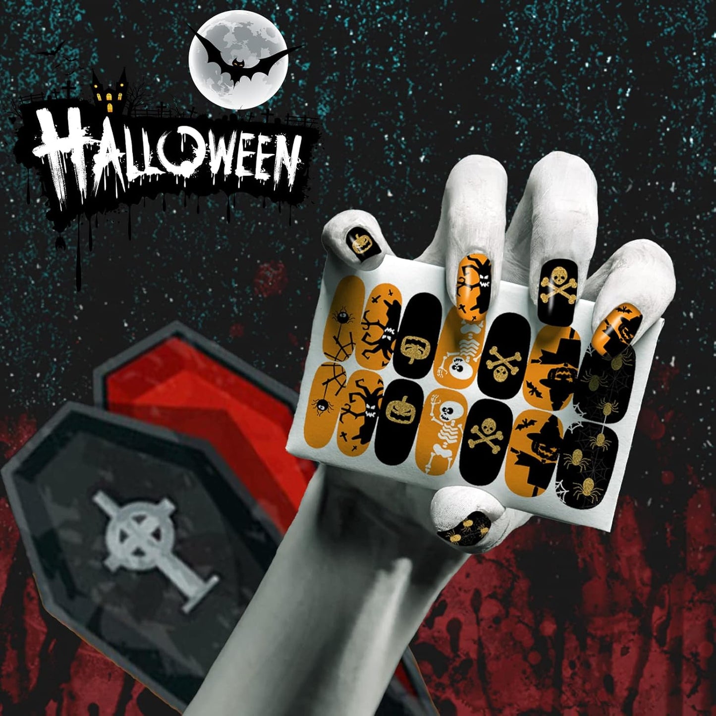 16 Sheets Holiday Nail Wraps Stickers, Halloween&Thanksgiving Day All Seasonal Full Nail Polish Strips, DIY Self-Adhesive Fall Winter Nail Art Decals with 2 Piece Nail Files for Party Decor (224 Pcs)