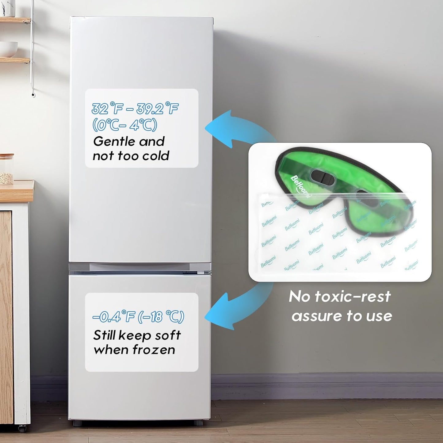 Cooling Eye Mask, Gel Eye Mask with Holes, Reusable Ice Mask, Cool Eye Ice Pack, Comfort Snug Fit, No Freeze, Cold Eye Compress for Home, Office, Relaxation, Morning Refreshment, Green