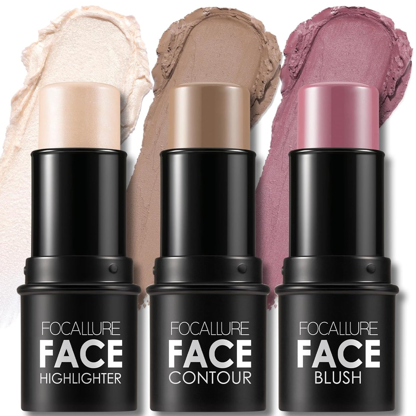 FOCALLURE 3 Pcs Cream Contour Sticks,Shades with Highlighter & Bronzer & Blush,Non-greasy Long-wear Face Contouring Pen,Easy to Sculpt the Face and Create a Lightweight Finishing Makeup,LIGHT-SKIN
