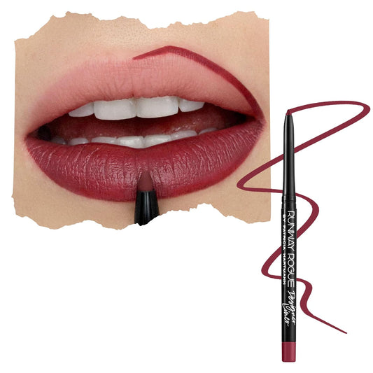 Runway Rogue Designer Liner Lip Pencil, Matte Garnet-Maroon Lip Liner Pencil and Lip Liner Sharpener, ‘Get the Look’