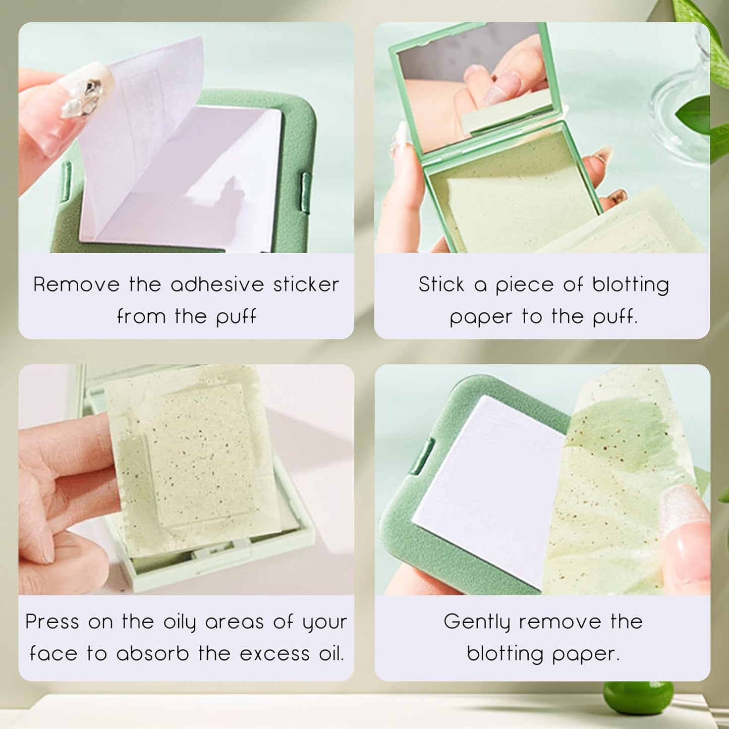 200 Oil Blotting Sheets for Face, Portable Oil Control Film with Mirror & Puff Not Destroy Base Makeup Face Oil Absorbing Sheets for Women & Men, Face Oil Control On The Go (Green Tea, 200)