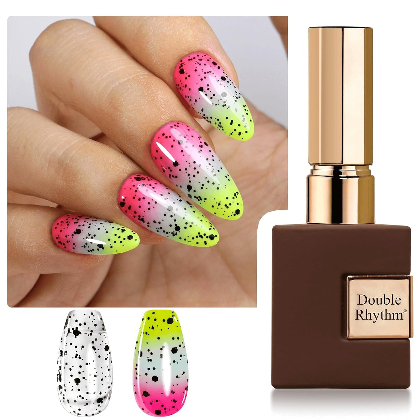 Double Rhythm 15ML No Wipe Gel Top Coat Base Coat Iridescent Glitter Shimmer 2 in 1 Nail Polish Soak Off Manicure DIY Home Salon (Eggshell Top Coat-2)