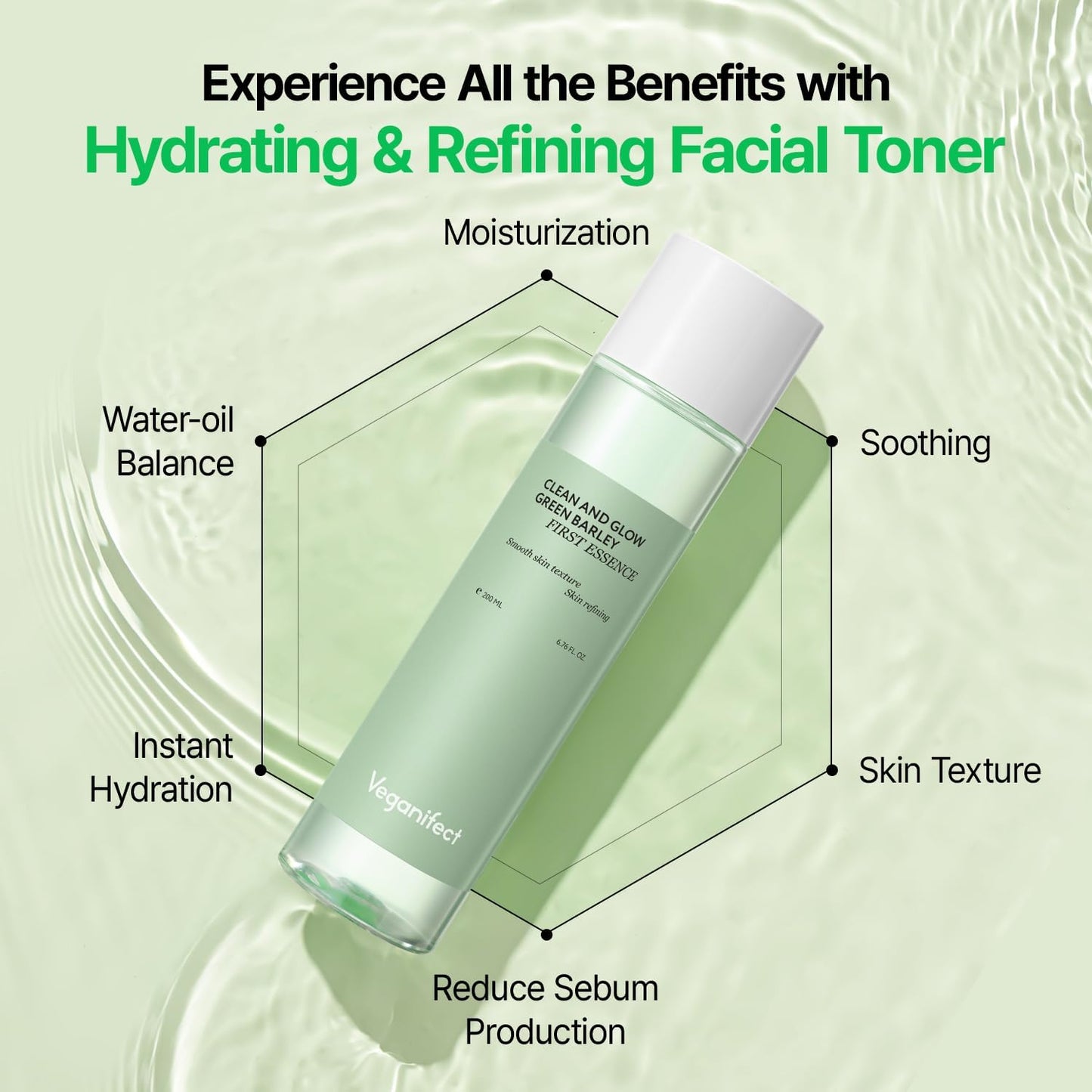 VEGANIFCET Essence, Ultra Hydrating, for Glowing Skin, Korean Skin Care, Vegan, 6.76 Fl Oz