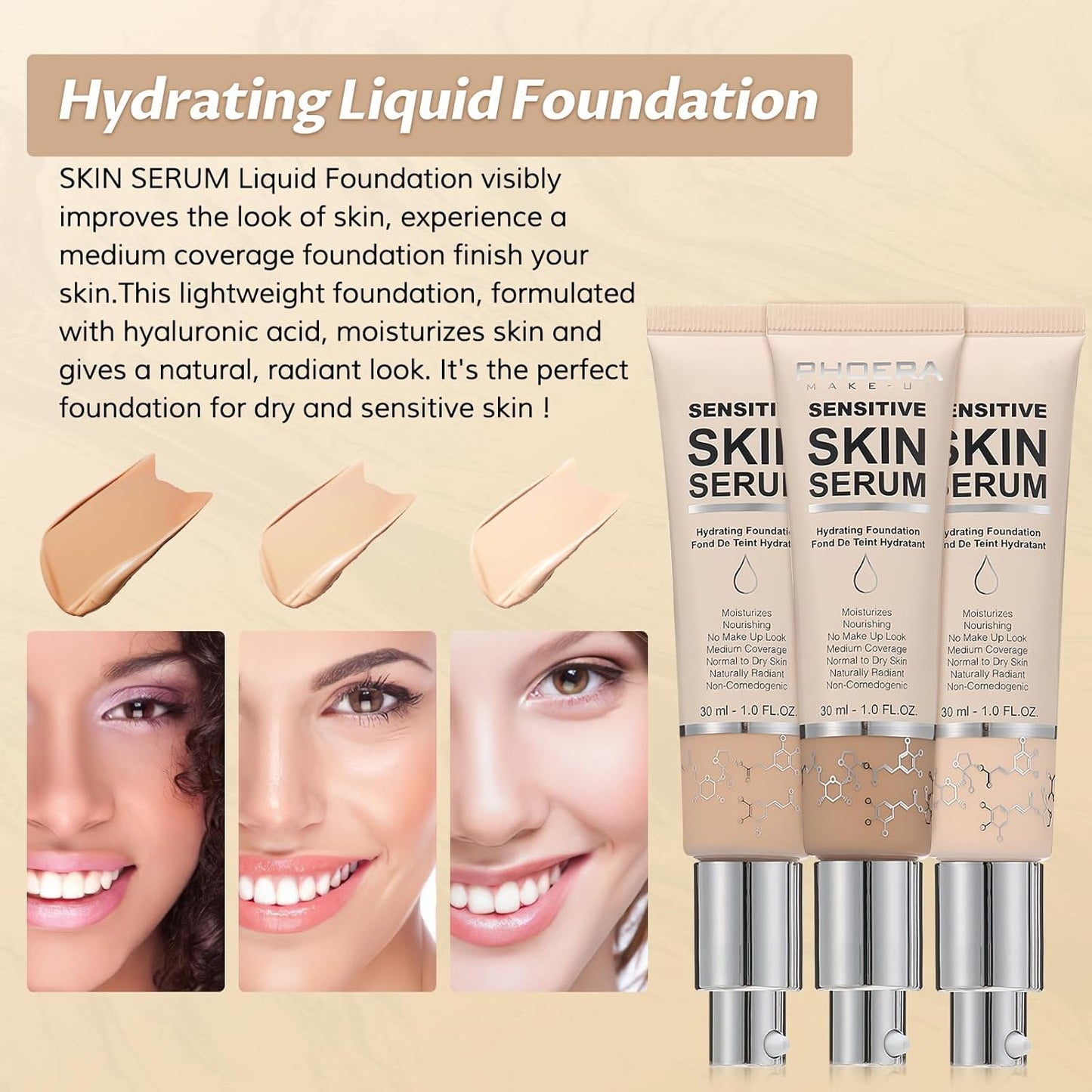 Phoera Foundation Makeup,Flawless Soft Matte Full Coverage with Matte Finish,Hydrating Serum Foundation,Face Makeup for Normal and Dry Skin (N01 Porcelain, 1PC)