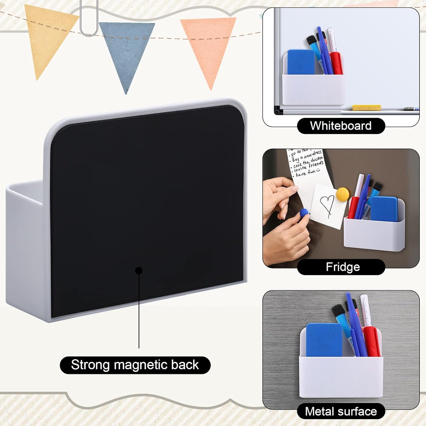 20 Pack Magnetic Dry Erase Marker Holder Bulk Whiteboard Magnetic Marker Holder Pen Pencil Organizer for Classroom Whiteboard Refrigerator Locker Storage (White, Black)