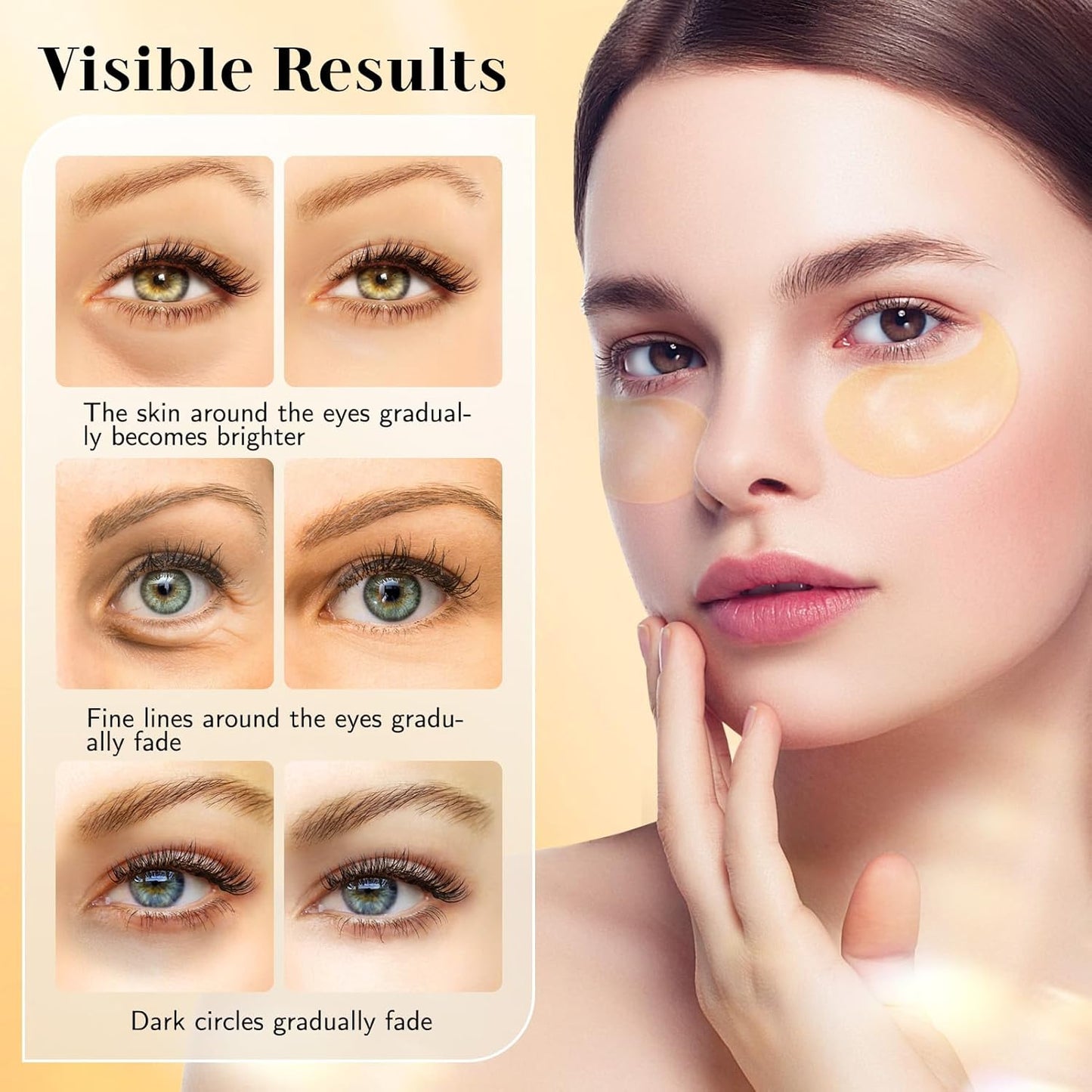 60 Pack 24K Gold Under-Eye Patches, Eye Mask for Dark Circles, Puffiness, Contains Collagen & Hyaluronic Acid for Eye Bags Puffiness Wrinkle, Women Men Beauty Skin Care Products