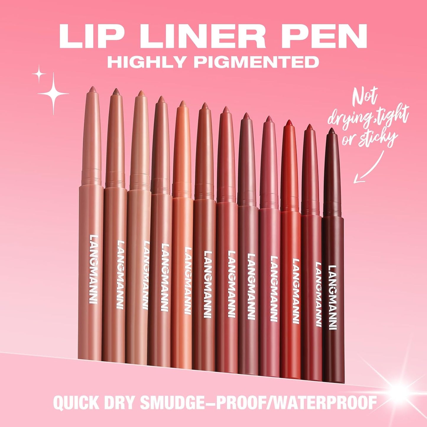 LANGMANNI 6Pcs Sculpting Matte Velvet Lip Liner Set,Smooth Creamy Texture,Waterproof And High Pigmented For Girls Daily Application Lip Makeup(1+2+3+4+5+6)