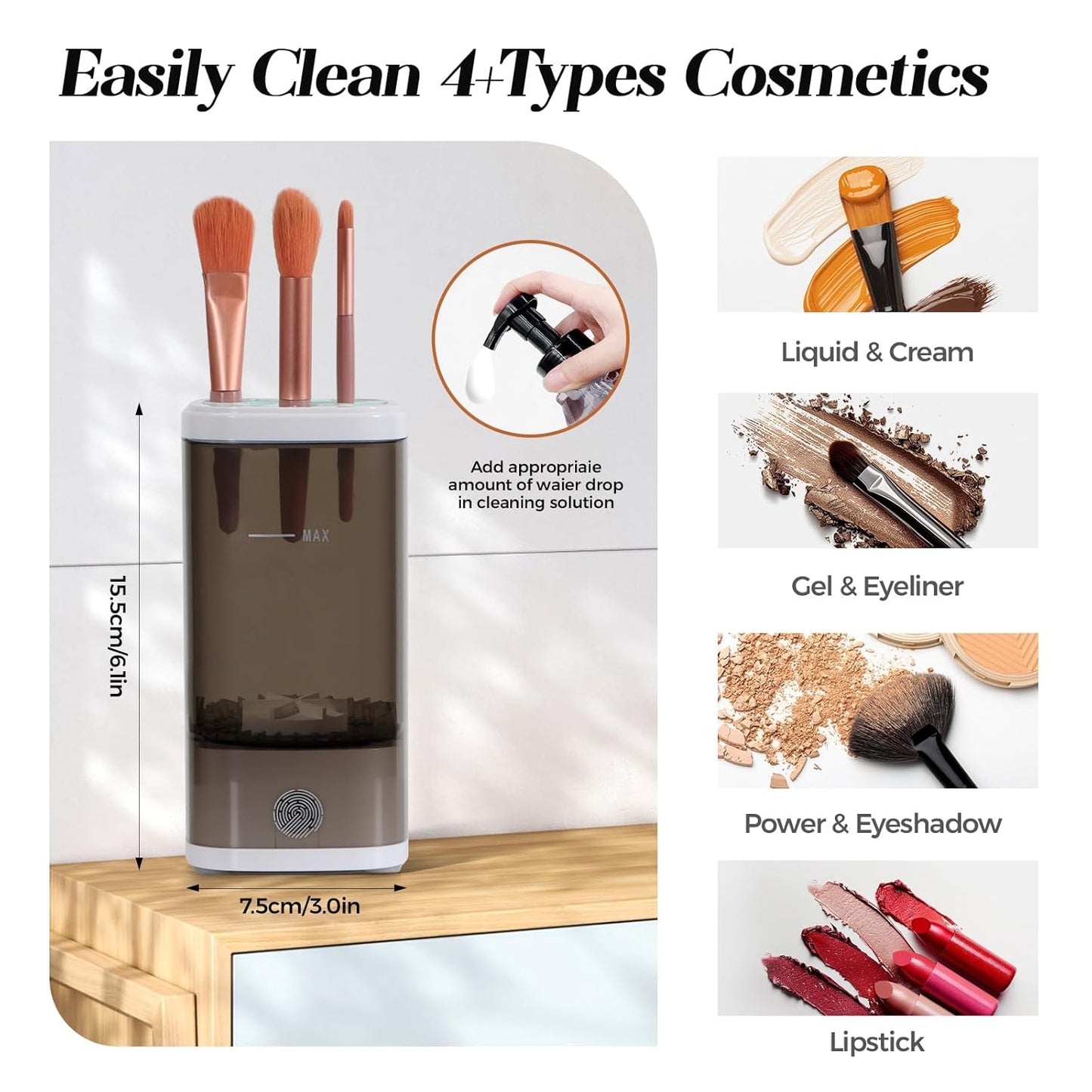 Electric Makeup Brush Cleaner and Dryer – Fast, Automatic Deep Cleaning Machine for All Brush Sizes, USB Rechargeable, Portable for Home & Travel