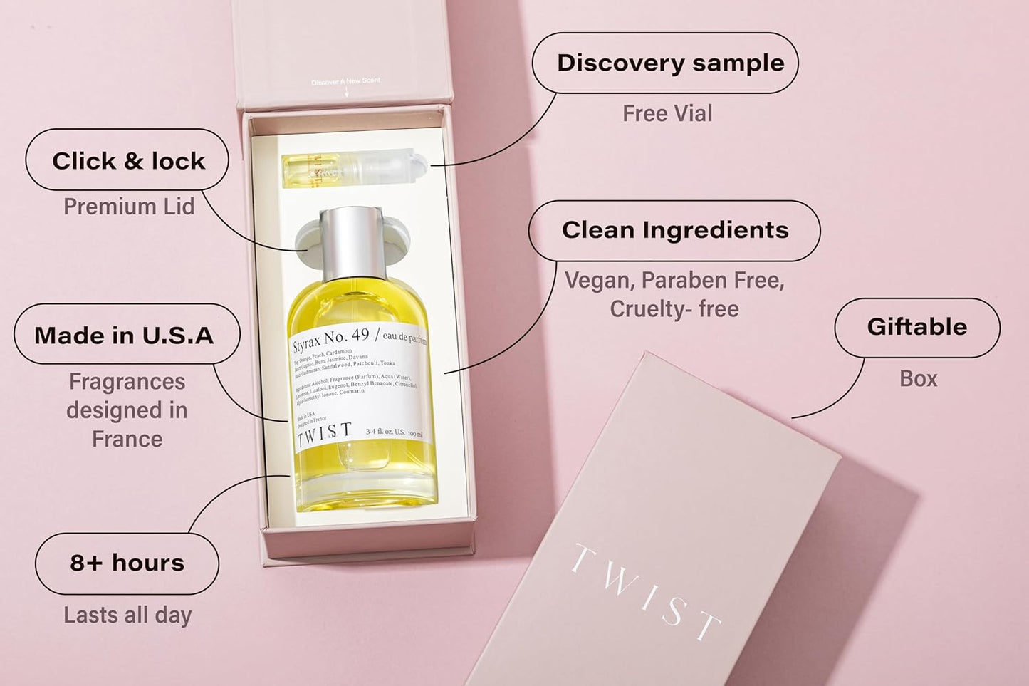 Twist Styrax No. 49 - Eau De Parfum Inspired by T.F. Bitter Peach, Long Lasting Perfume For Women & Men, Paraben Free, Vegan, Clean Ingredients, Fragrance - Spray 100 ml | 3.4 fl. oz.