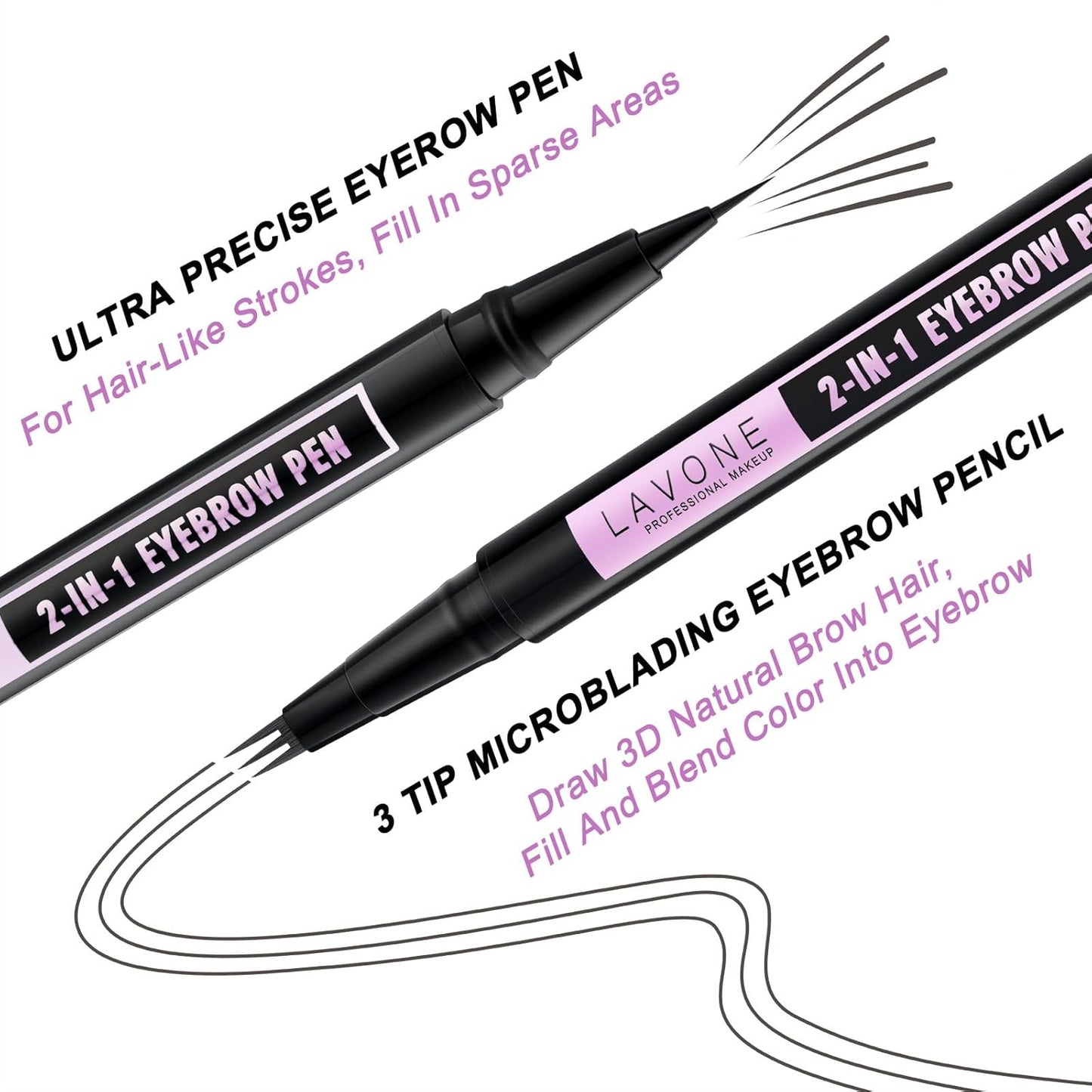 LAVONE Eyebrow Pencil, 2-In-1 Waterproof Eyebrow Pen, with 3 Tip Microblading Eyebrow Pen and Ultra-Precise Brow Pencil, Dual-ended Eyebrow Brush, for Eyebrow Makeup - Dark Grey
