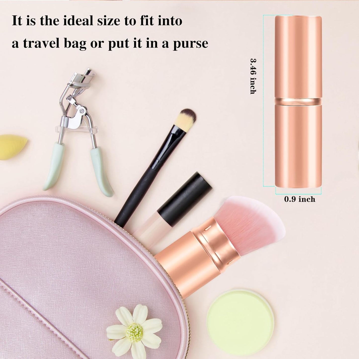 Falliny Retractable Kabuki Makeup Brush, Angled Travel Powder Blush Brush Foundation Makeup Brush with Cover for Blush, Sunscreen,Bronzer, Buffing, Concealer,Highlighter, Powder Cosmetics