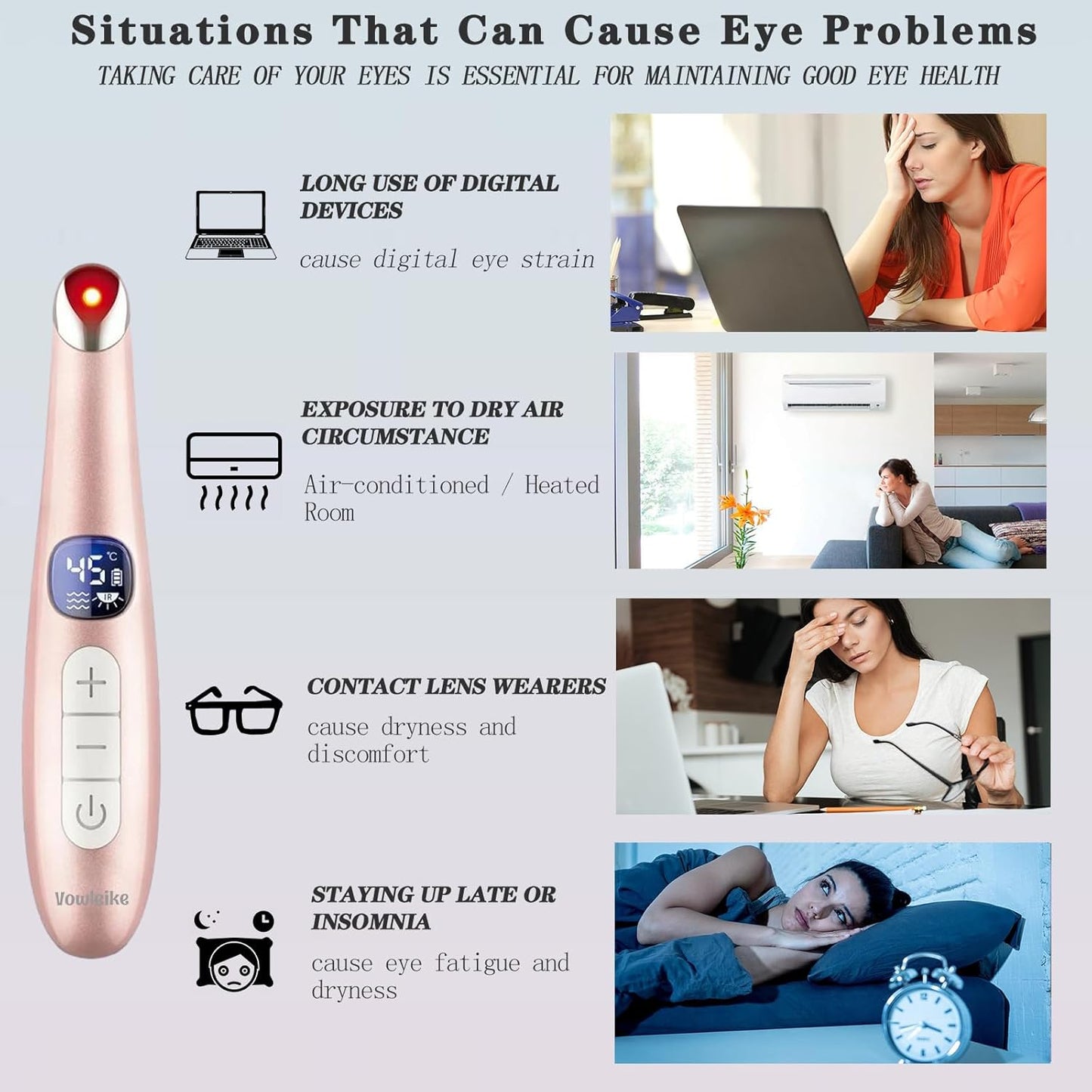 Eye Lift Wand, 3 in 1 Vibrating 98°F to 113°F LCD Eye Massager for Dry Eyes, Dark Circles and Puffiness, Face & Neck Lifting Tool for Fine Lines and Wrinkles, Rose Gold