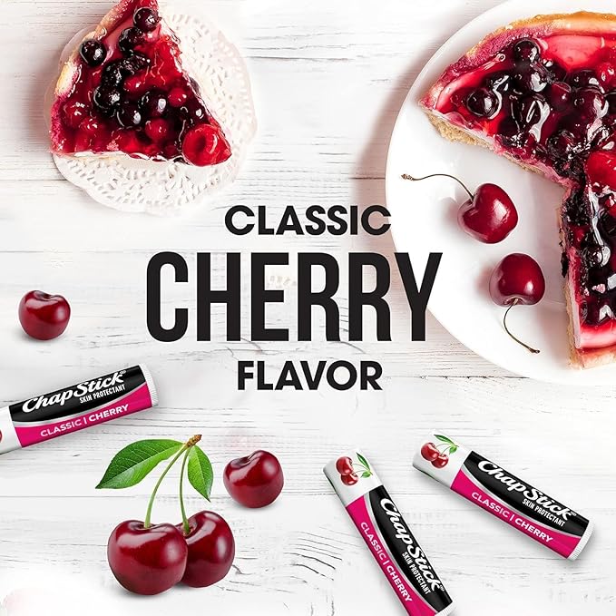 ChapStick Classic (1 Box of 12 Sticks, 12 Total Sticks, Cherry Flavor) Skin Protectant Flavored Lip Balm Tube, 0.15 Ounce Each, 12 Count (Pack of 1)