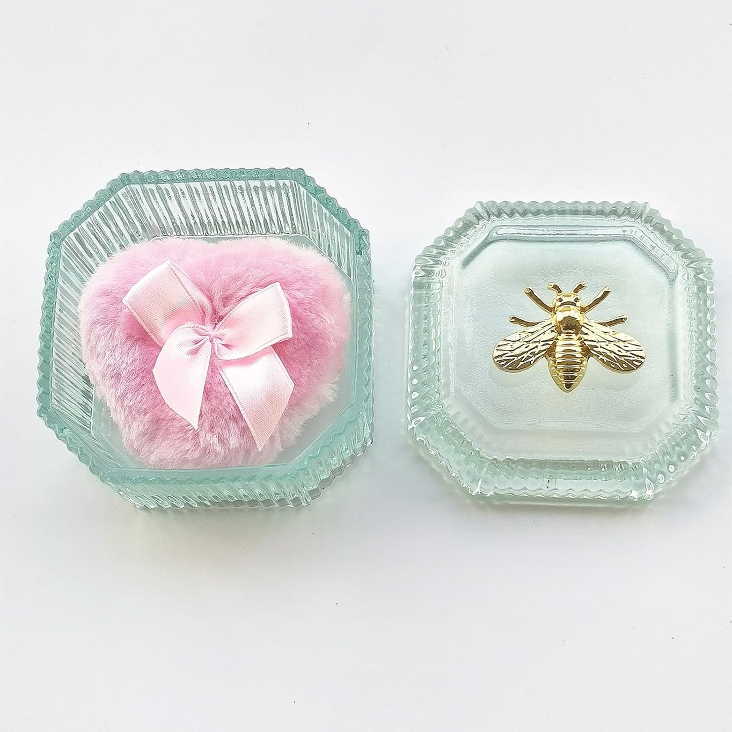 Body Powder Puff and Container - Glass Dusting Powder Container with Soft Puffs Vintage Powder Puff Case for Women & Girls (3.15x3.15x2.56 H IN) - GRB015-Light Green