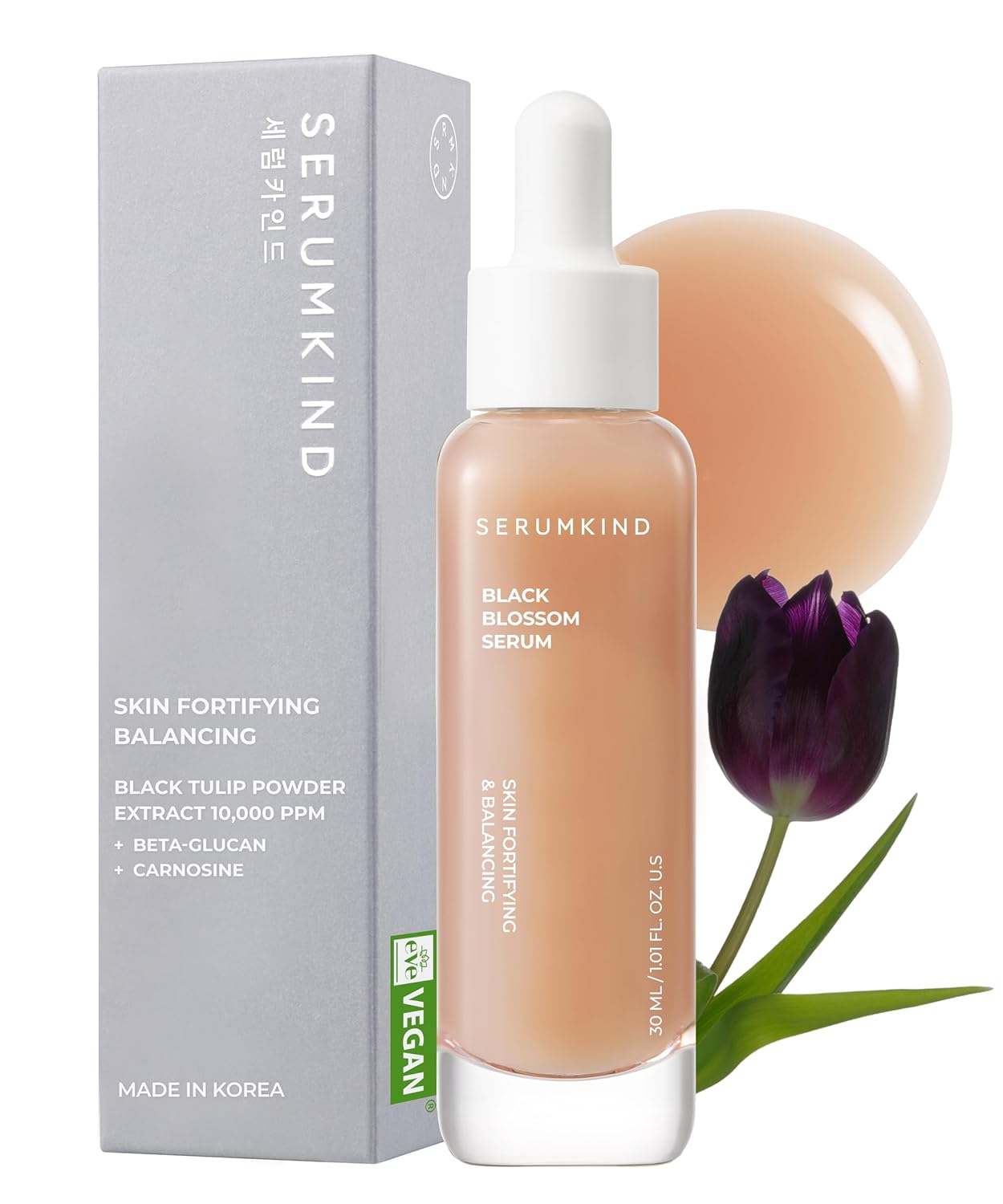 SERUMKIND Black Tulip Serum - Barrier Repair Antioxidant Korean Face Serum – Beta Glucan – Hydrating and Anti-aging – Vegan, Cruelty-Free, Unscented – 1.01 fl.oz.