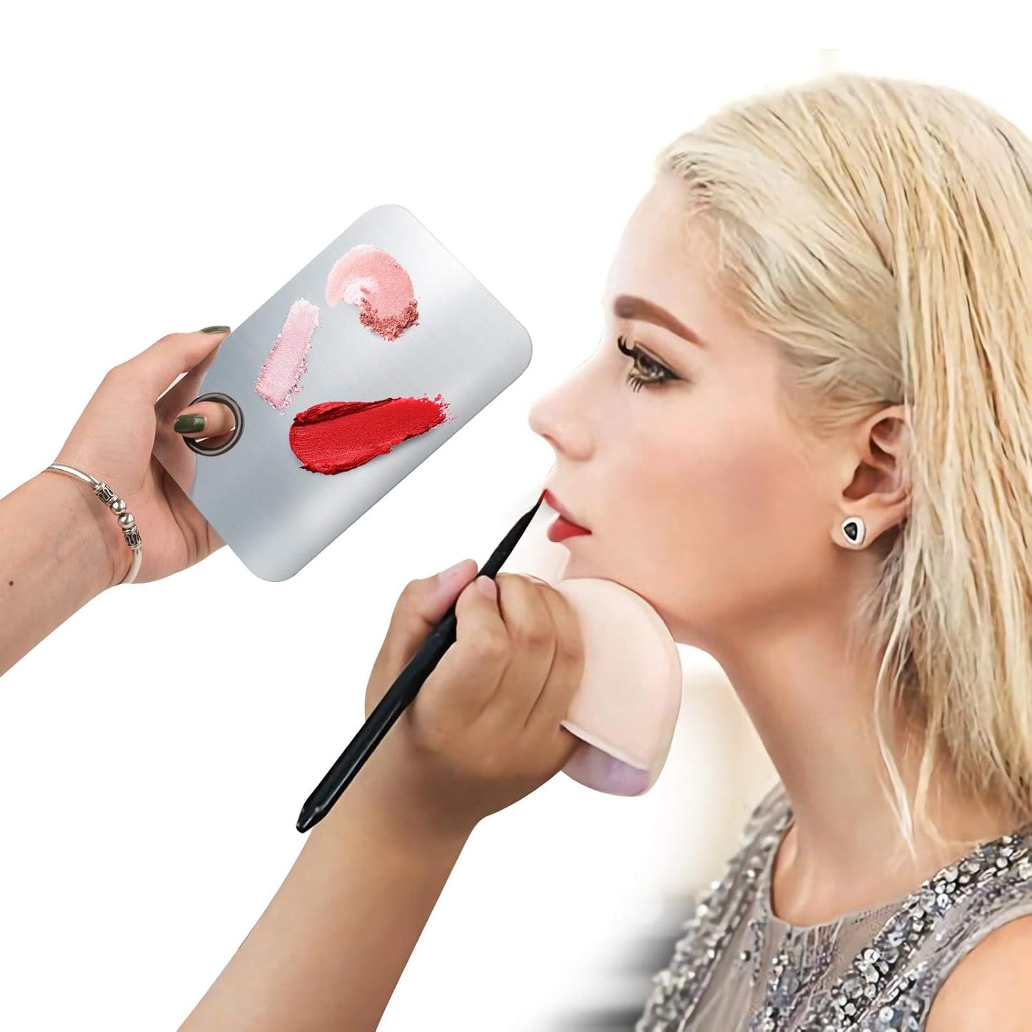 2 Pcs Makeup Mixing Palette, Upgrad Stainless Steel Metal Foundation Palette with Spatula Artist Tool for Mixing Foundation Nail-Art 5.9x3.9 in