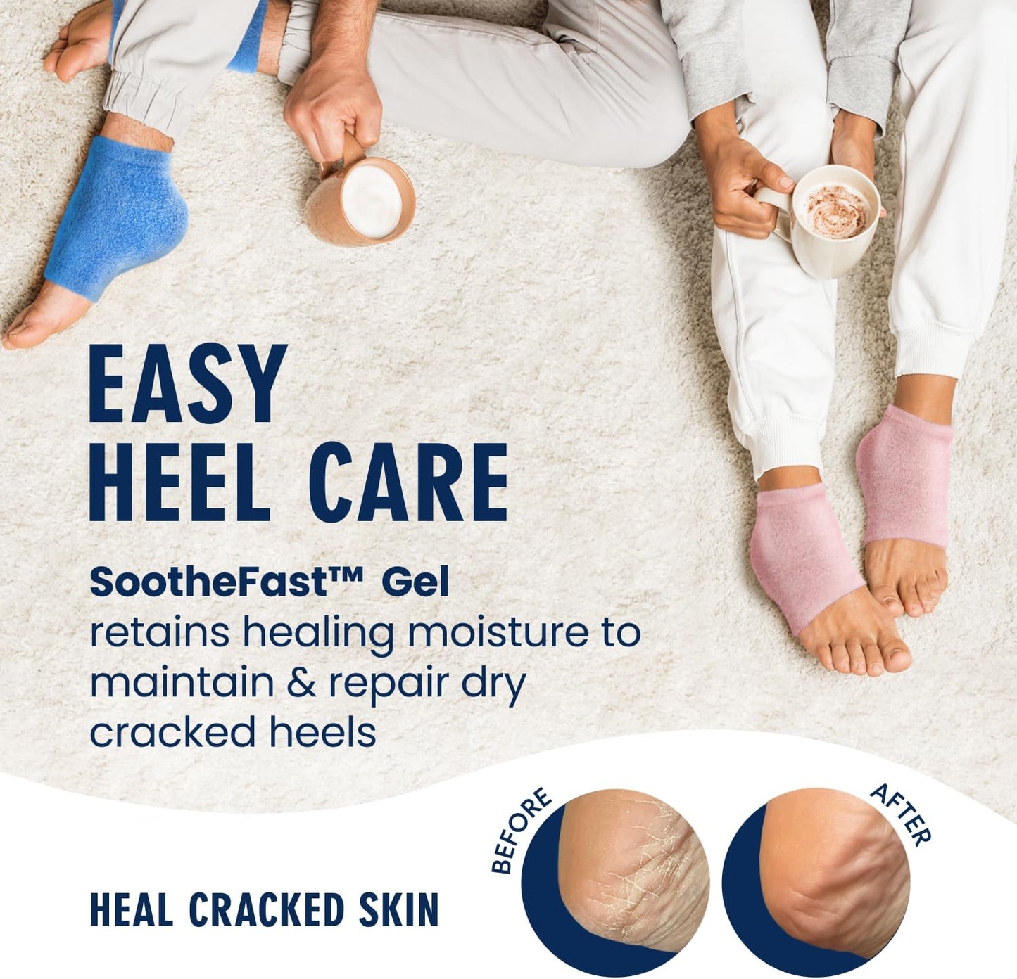 Dr. Frederick's Original Moisturizing Fuzzy Heel Socks - 2 Pairs - Cozy Gel-Lined Sleep Socks for Women & Men - Soothes Dry, Cracked Feet - Heel Repair - Blue Haven