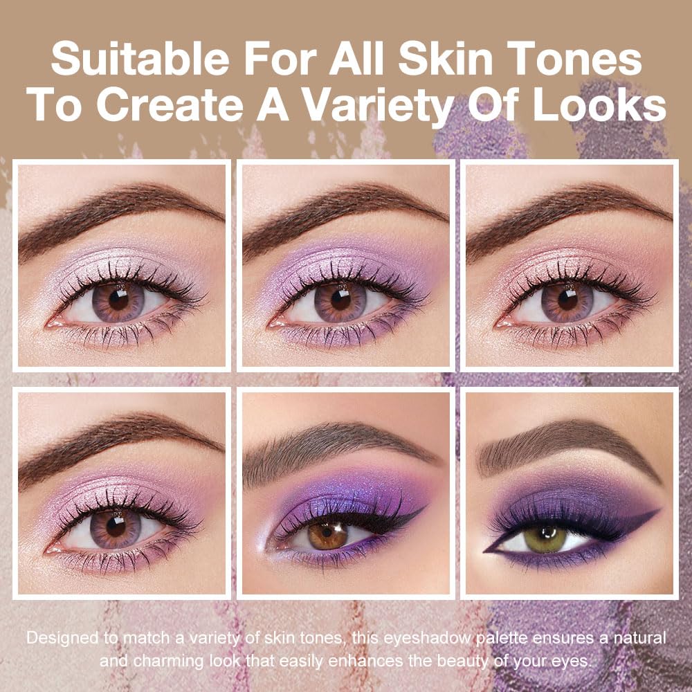 evpct 6 Colors Lavender Purple Pink Eyeshadow Palette, Light Nude Baby Pink Dark Violet Lavender Lilac Purple Glitter Shimmer Sparkle High Pigment Mini Travel Eye Shadow Palette Makeup for Older Women