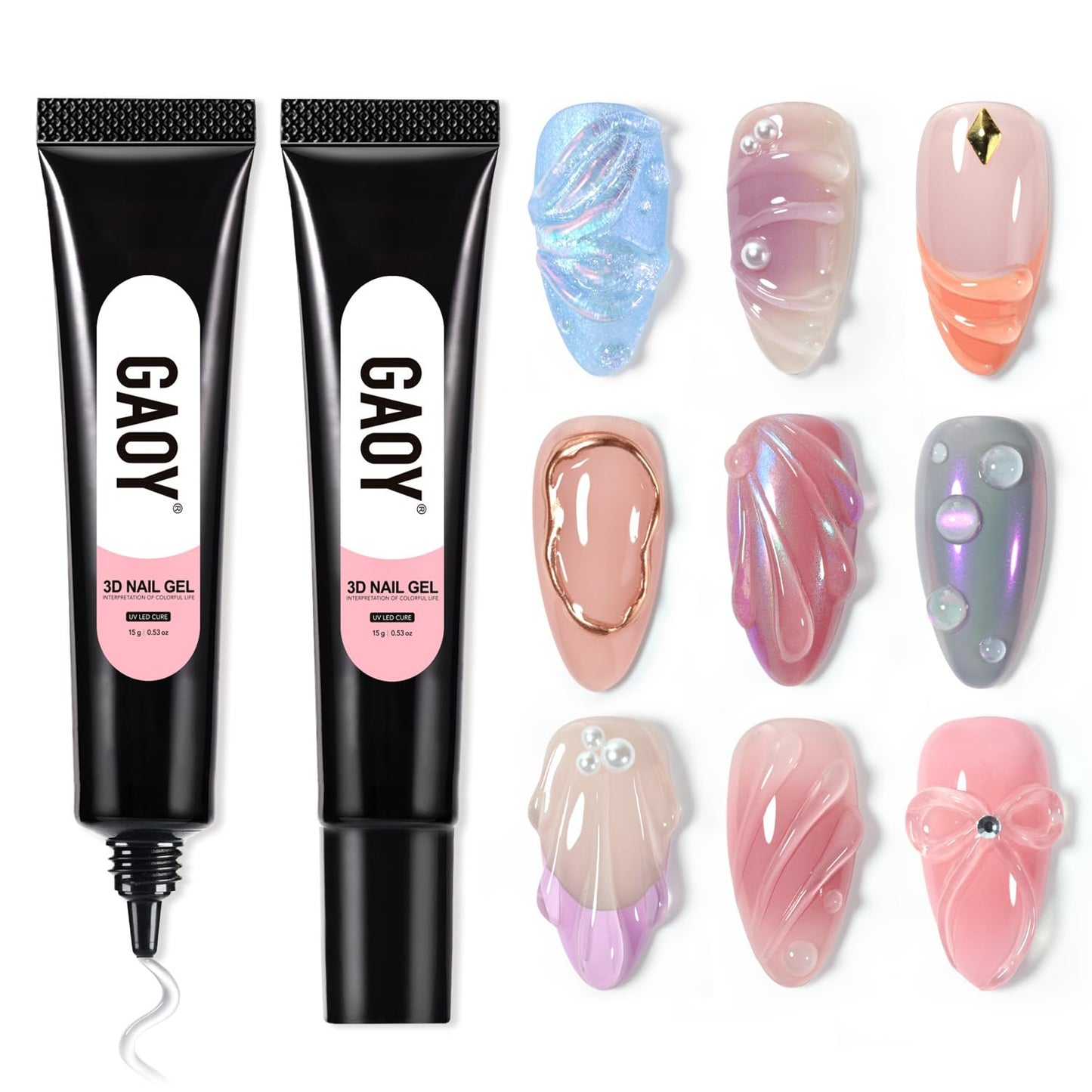 GAOY 2Pcs 3D Nail Gel, Clear Sculpting Gel for Carving, Molding & Painting Nail Art Designs, Glue for Rhinestone Gems Decoration