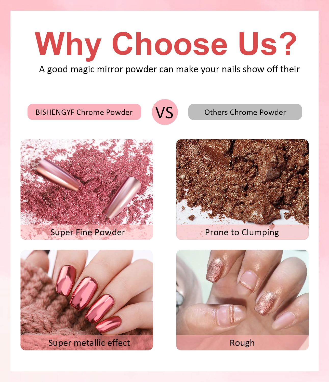 Gold Chrome Nail Powder BISHENGYF -【Magic Mirror Effect】 Pearl Chrome Nail Powder Aurora Mermaid Iridescent White Roas Gold Nail Chrome Powder Pigment Glitter Dust for Manicure Decroation DIY