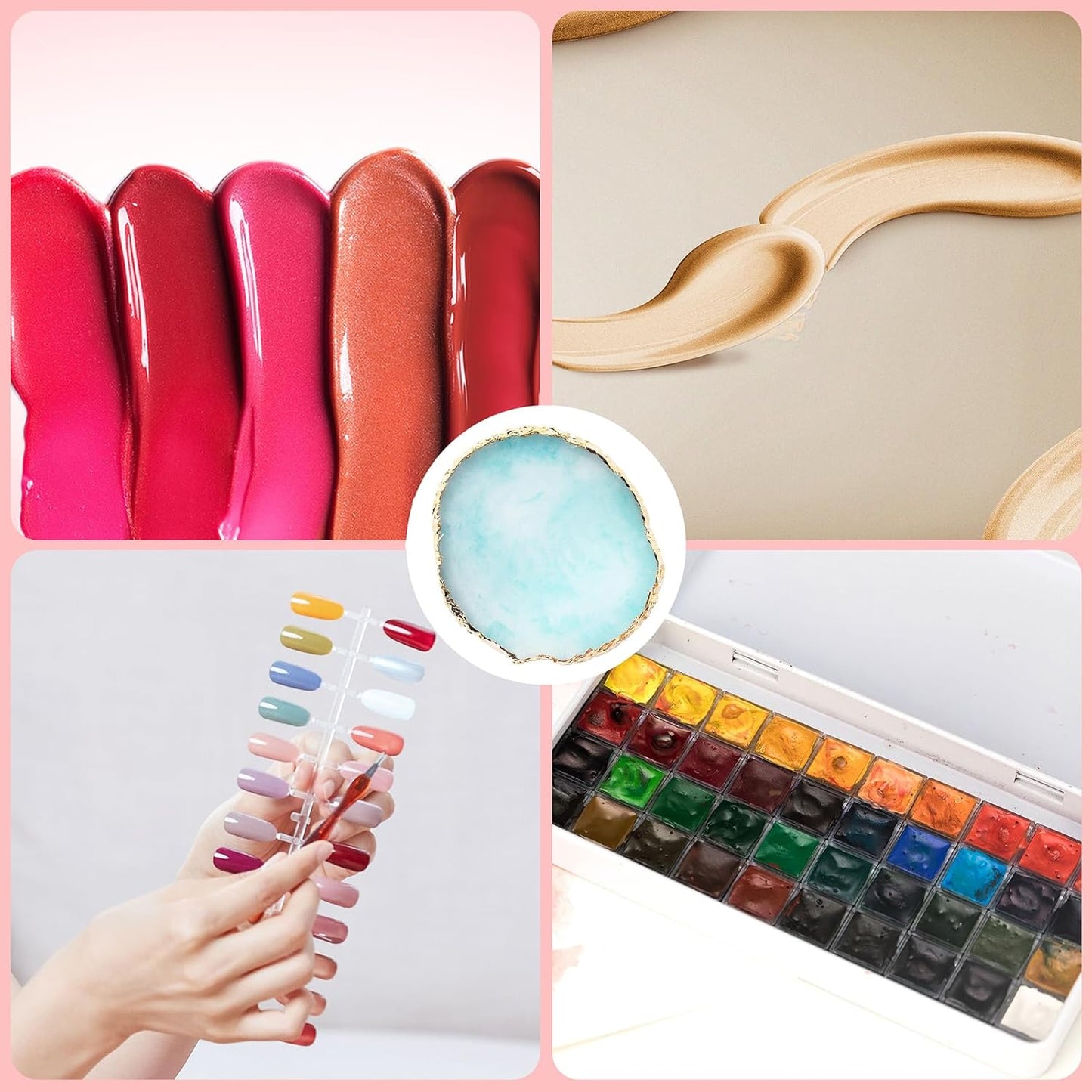 2 Pcs Resin Nail Palette Nail Polish Palette Nail Art Palette with Stainless Stirring Rod (Gray and Blue)