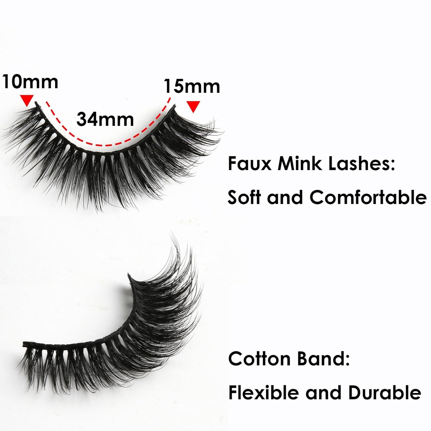 SUNWELL False Eyelashes 15mm Mink Lashes Cat Eye Lashes 8D Fluffy Wispy Foxy Eye Fake Lashes Strips Natural Look Faux Mink Lashes 10 Pairs Pack