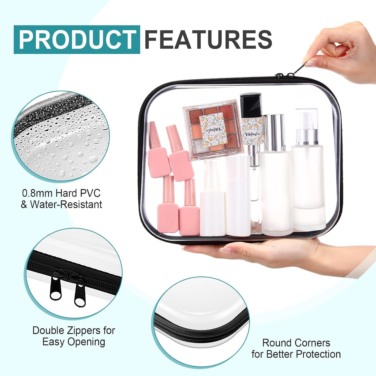 Sanwuta 6 Pcs Clear Hard Zipper Case Pencil Pouches Hard Plastic Zipper Pouches Makeup Bag Transparent Cases for Snacks Plastic Storage Organizer Box for Travel(Black,9.84 x 7.87 x 2 Inch)