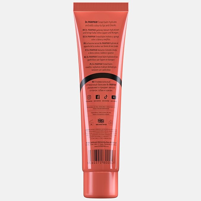 Tinted Peach Pink, Multi-Purpose Natural No Fragrance Balm for Hydrating Lips, Skin, Hair, Cuticles, Nails & Beauty Finishing (25 ml)